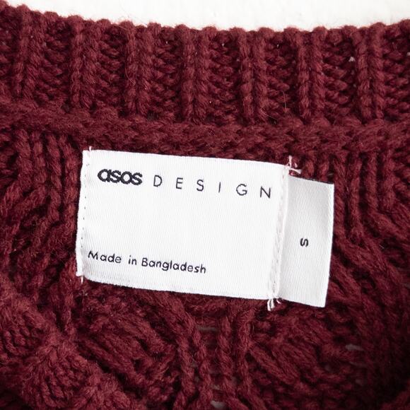 Burgundy Cable Knit Sweater ASOS Design Size Small - Picture 6 of 7